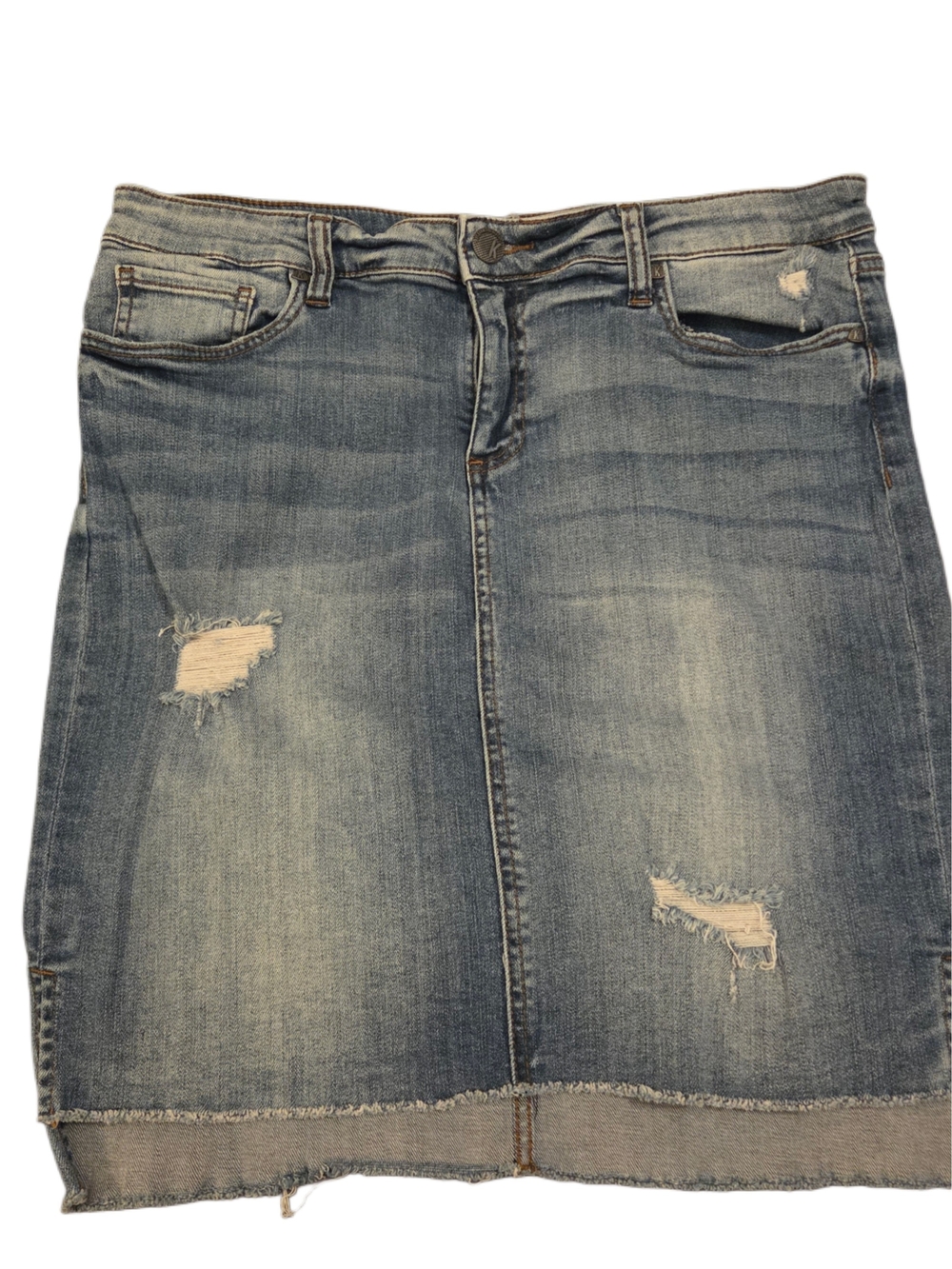 Kut from the Kloth Light Blue Distressed Denim Mini Skirt